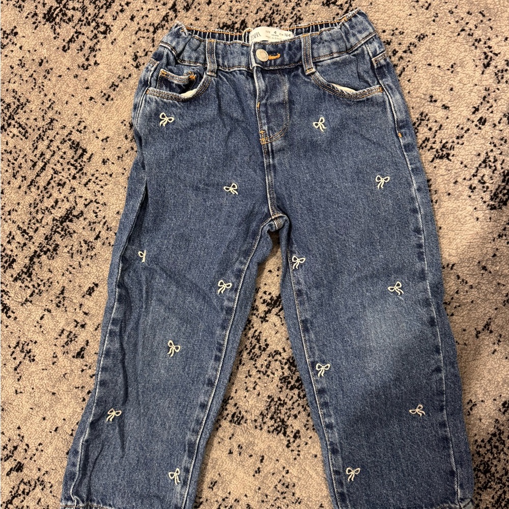 Zara Blue Kids Jeans with Embroidered Bows